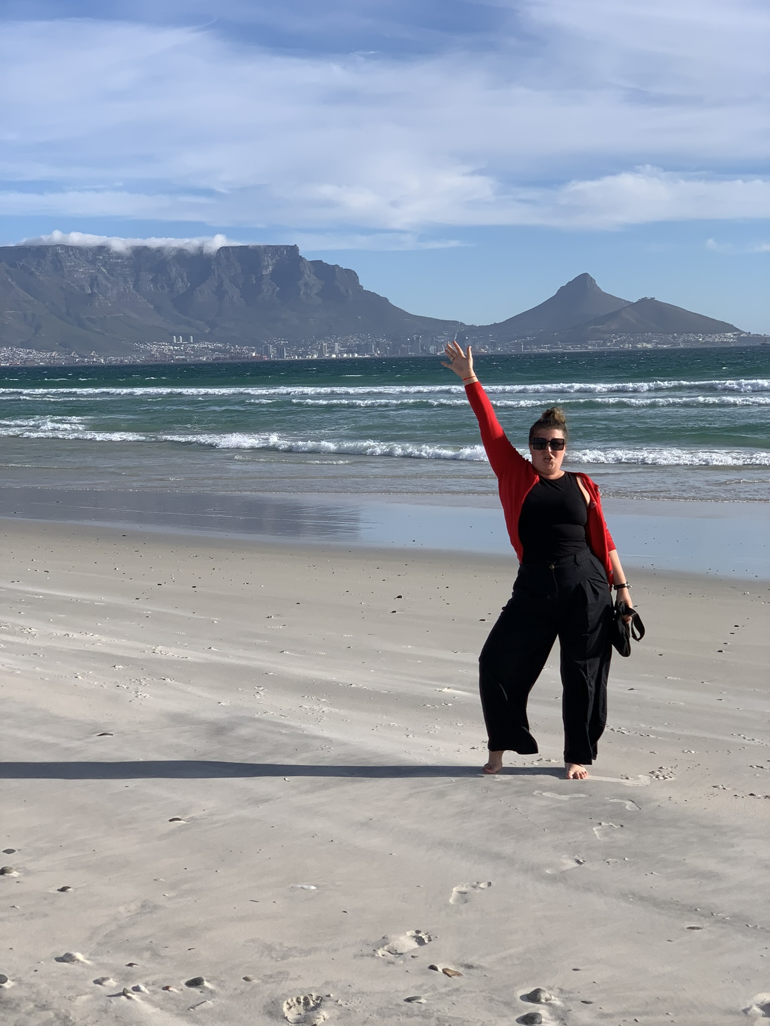 On the beach in Cape Town with Table Mountain behind