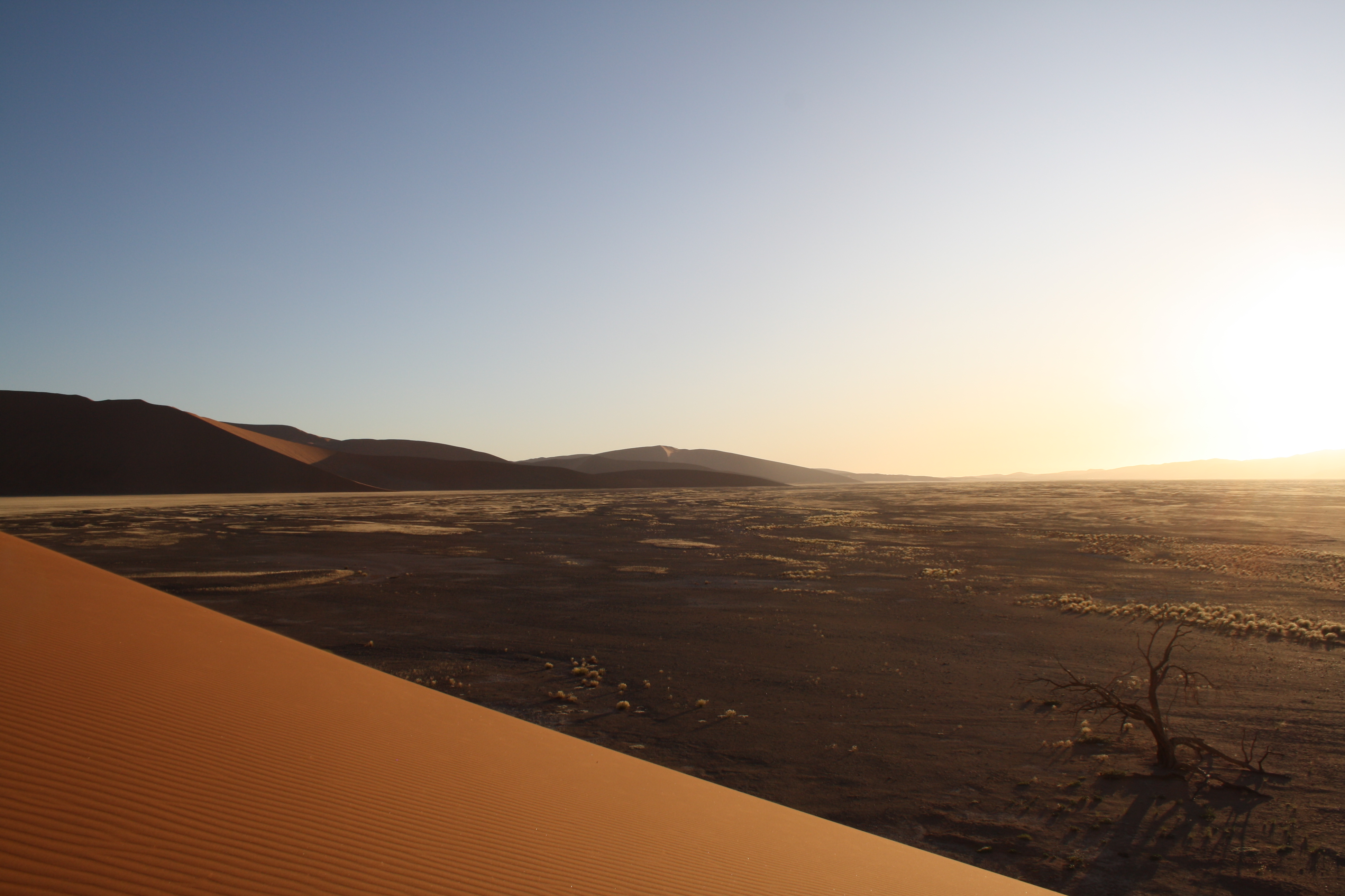 Sunrise over the dunes and gravel plains of Sossusvlei, Namibia