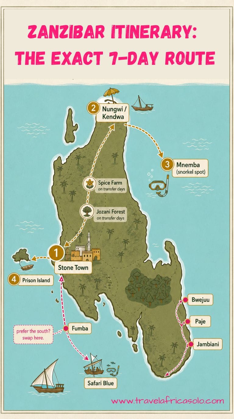 Map of Zanzibar with a 7-day-itinerary