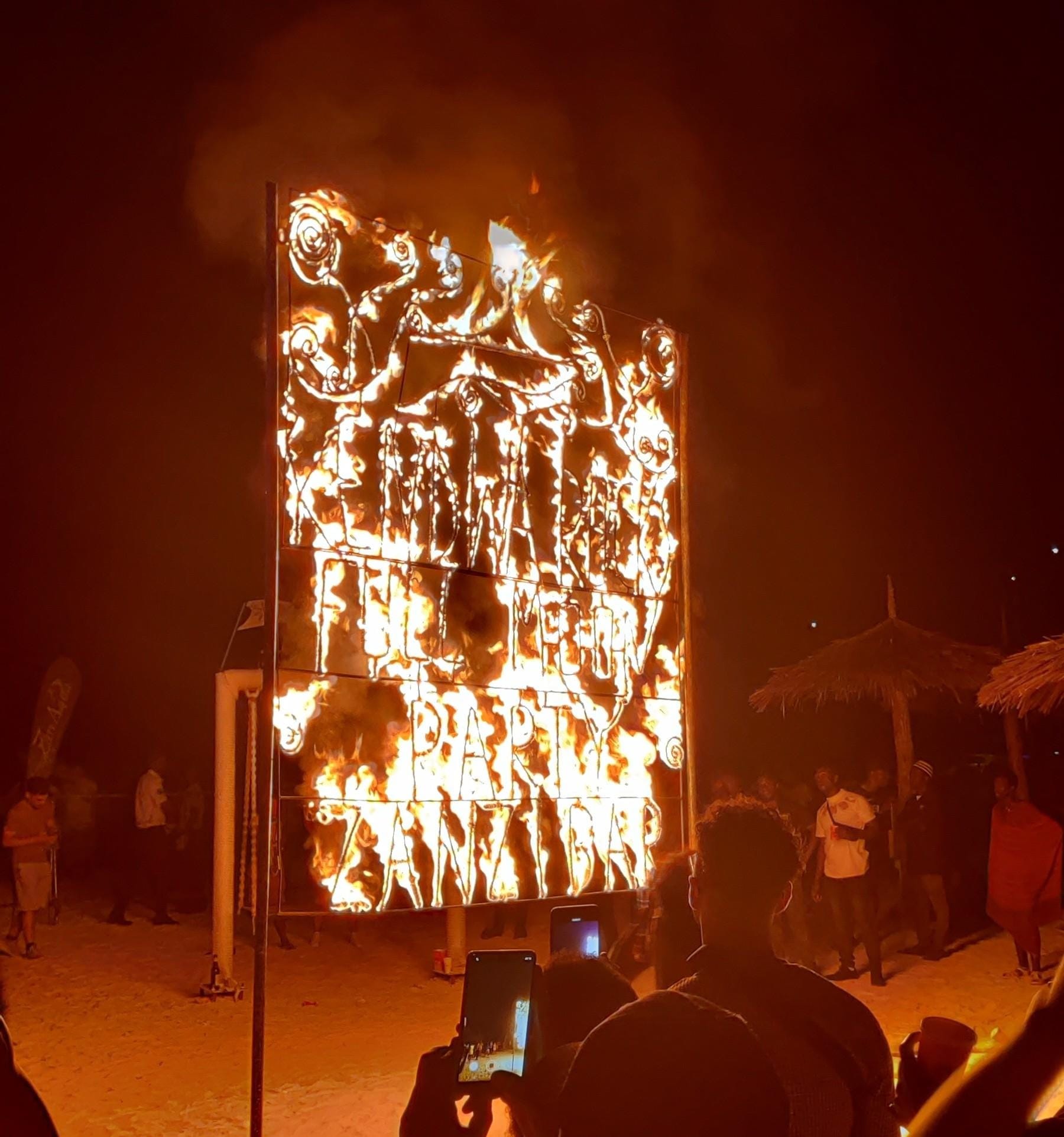 Burning sign at Full Moon Party at Kendwa Rocks, Zanzibar